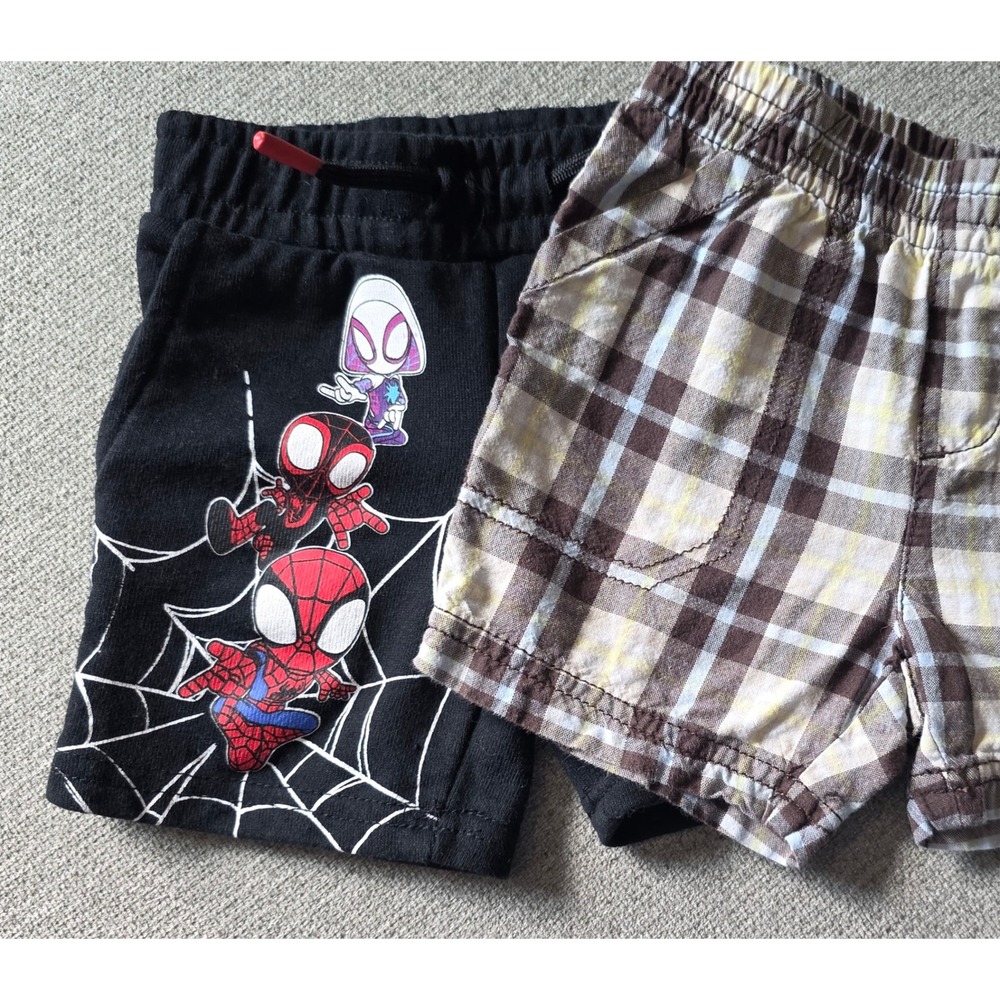 Boys 12M Shorts Lot Jumping Beans Plaid & Marvel Spidey Amazing Friends Black